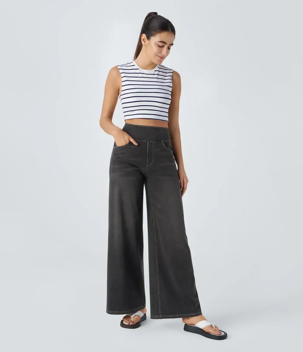 Eva - Pantalones de Cintura Alta Elásticos