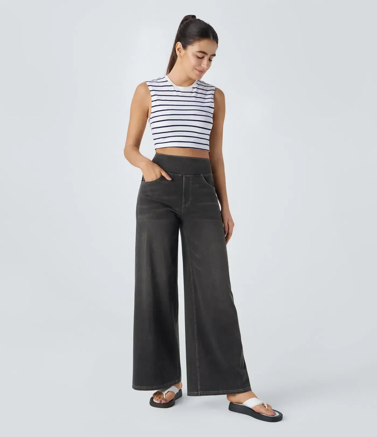 Eva - Pantalones de Cintura Alta Elásticos