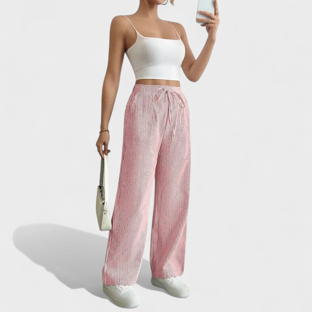 María - Pantalones anchos cómodos con detalles elegantes