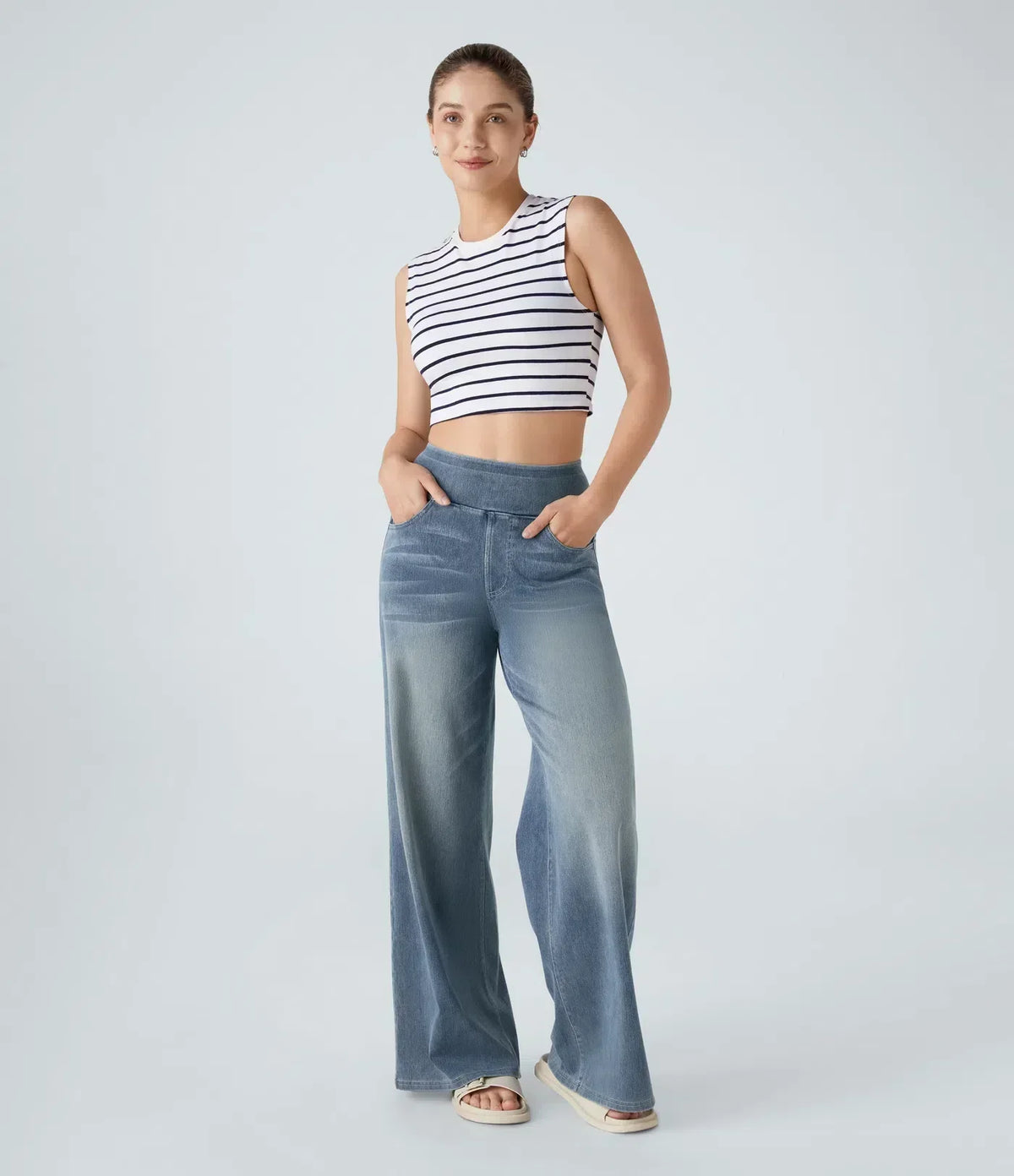 Eva - Pantalones de Cintura Alta Elásticos
